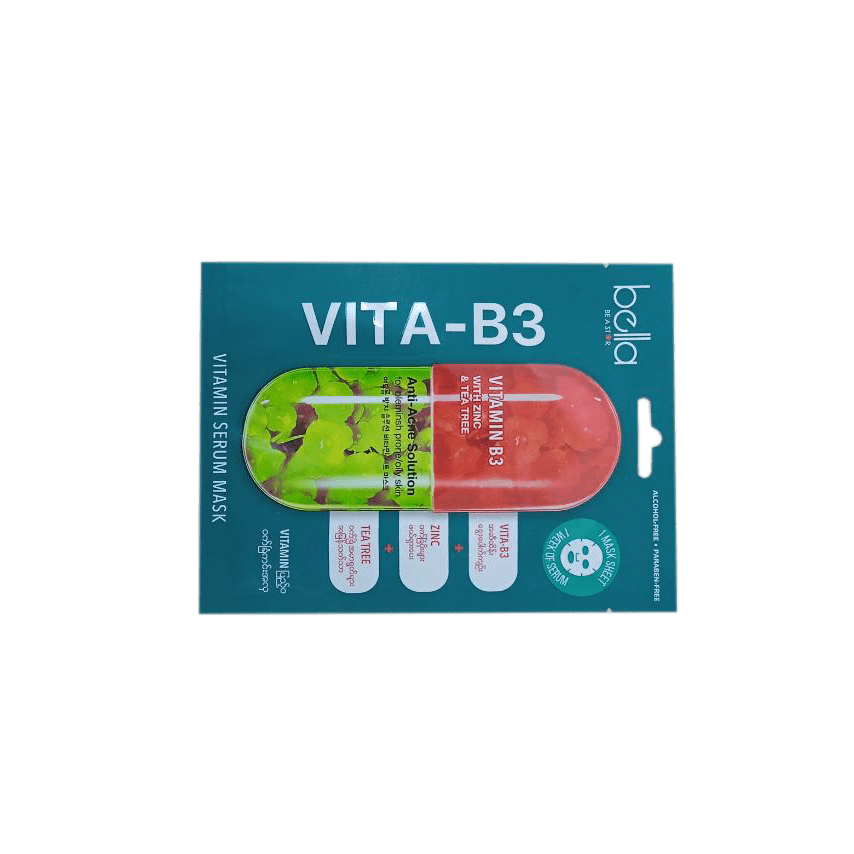 Bella Face Mask Vita-B3 Vitamin Serum Anti-Acne Solution #Tea Tree 18g ...