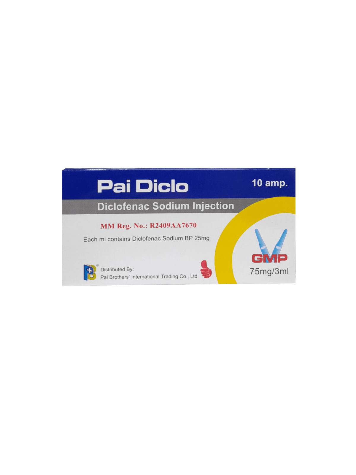 Pai Diclo Diclofenac Sodium 75mg/3ml Inj 1's LifePlus